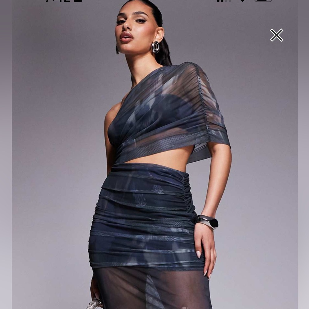 Mesh asymmetric cut out dress